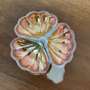 Vintage Jeannette Carnival Glass Marigold 3 Leaf Clover Candy/Nut Dish 7” W.